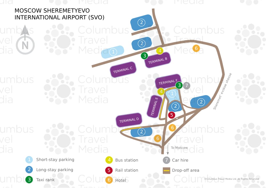 Karte des Flughafens Scheremetjewo und der Terminals (SVO)
